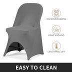 Peomeise Stretch Spandex Folding Chair Cover For Wedding Party Dining Banquet Event (Grey,12Pcs)