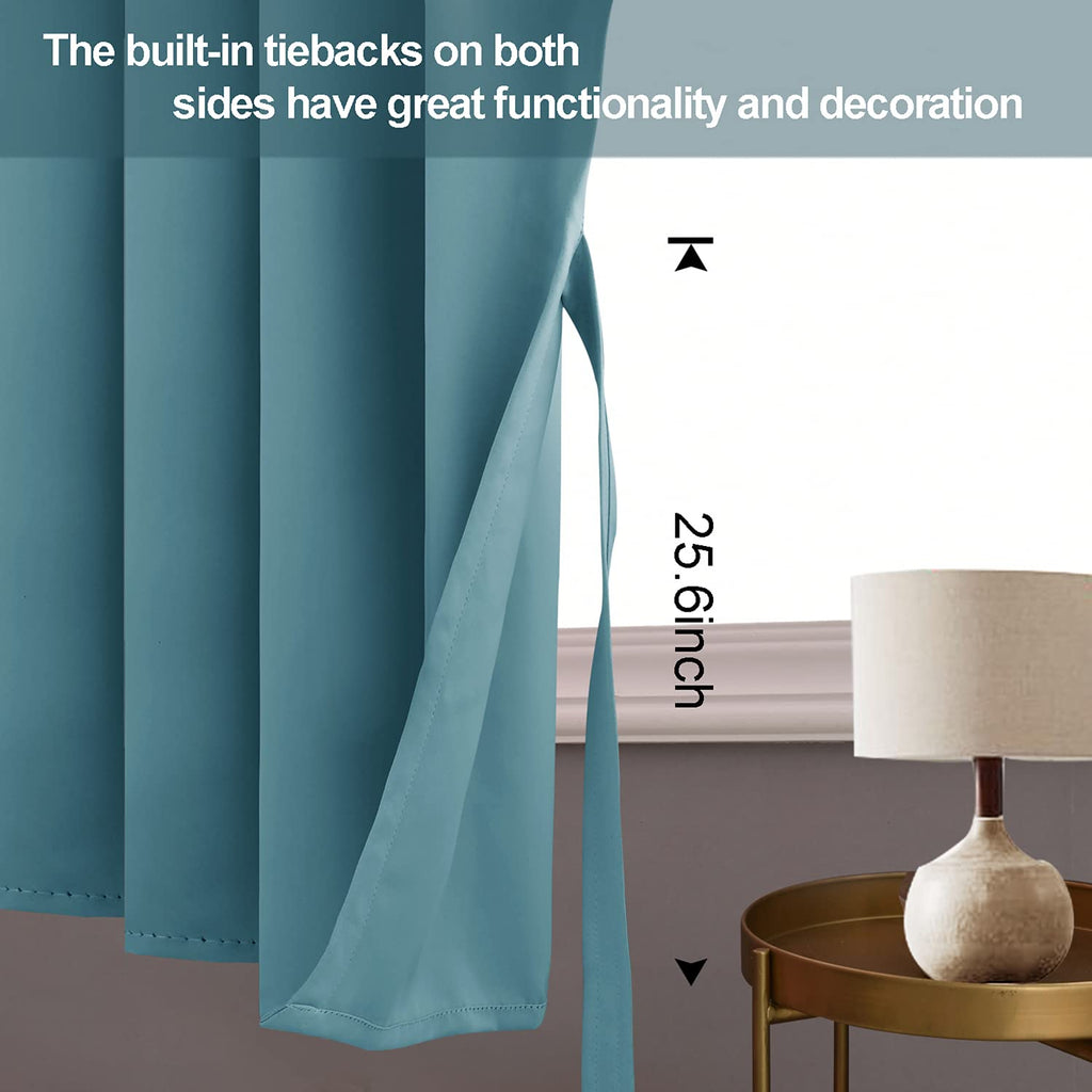 Jiuzhen Blackout Curtains With Tiebacks - Thermal Insulated, Light Blocking And Noise Reducing Grommet Curtain Drapes For Bedroom And Living Room, Set Of 2 Panels, Turquoise, 38 X 54 Inch Length
