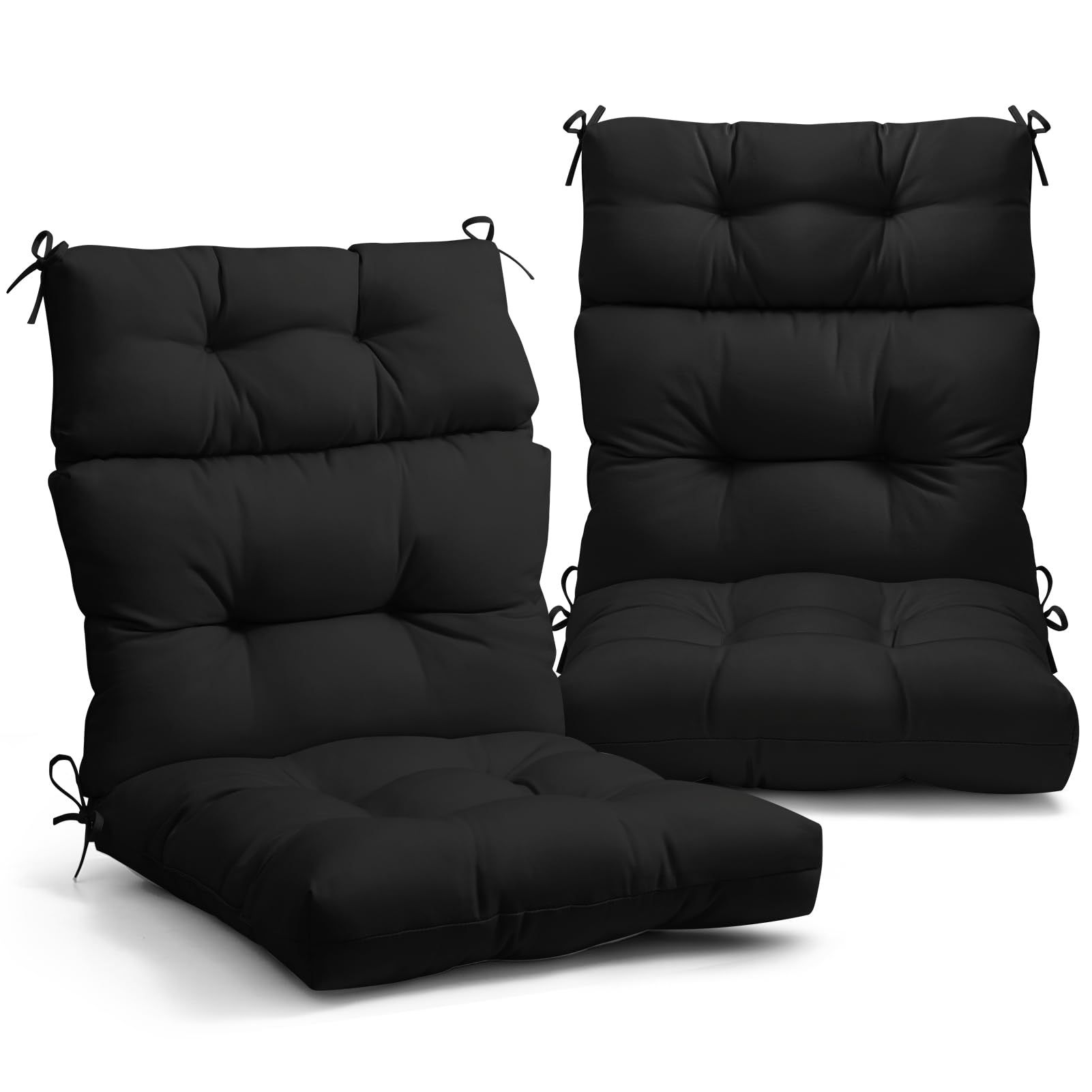 Eagle Peak Tufted Outdoor/Indoor High Back Patio Chair Cushions, Set Of 2, 46' X 22', Black