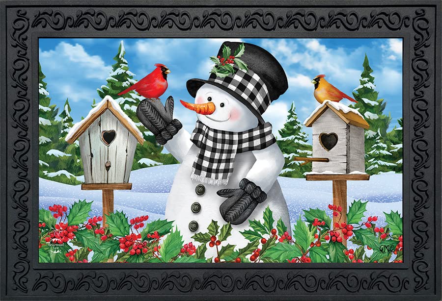 Briarwood Lane Checkered Snowman Winter Doormat Cardinal Pair Berries 30' X 18'