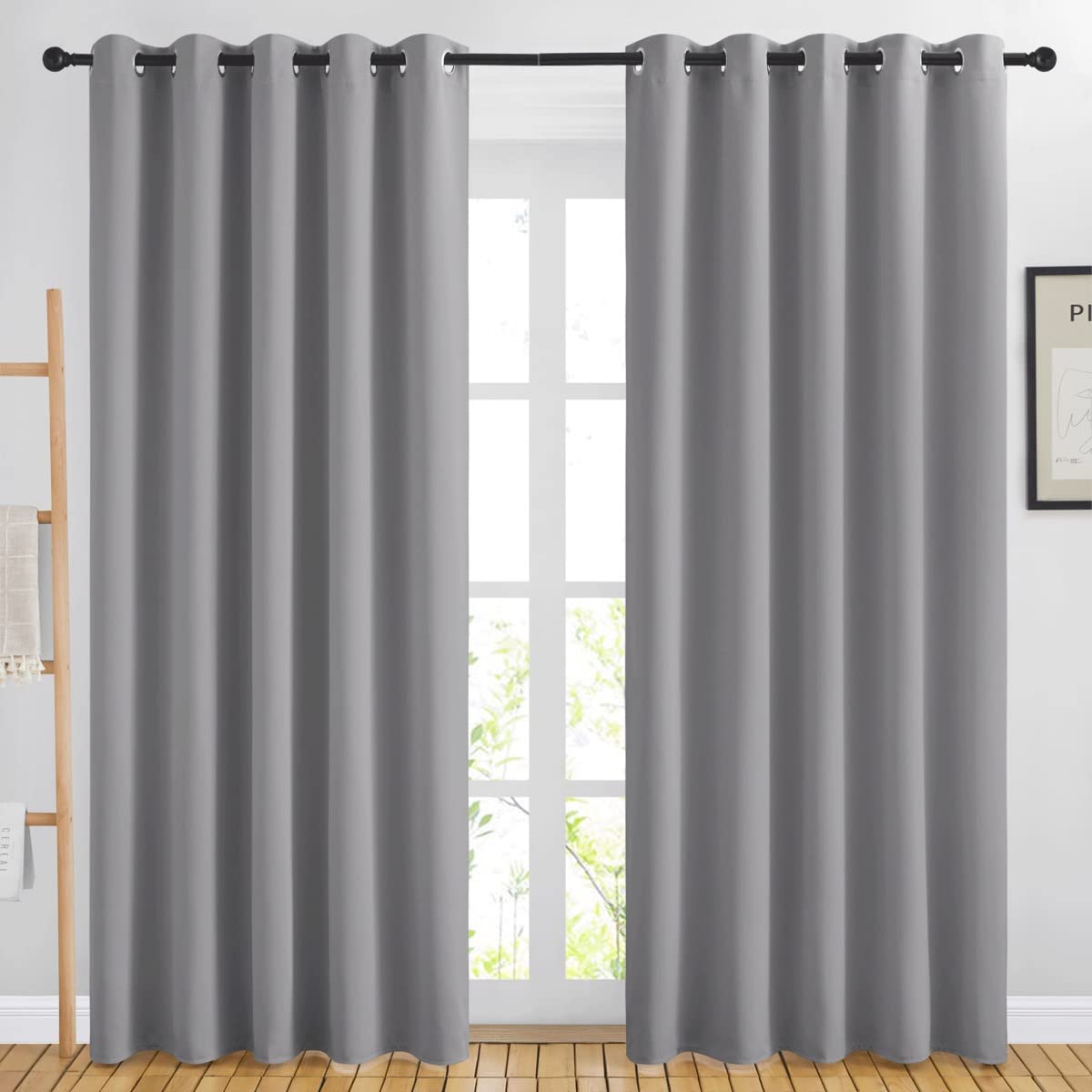 Nicetown Room Darkening Silver Grey Curtains For Living Room - Solid Thermal Insulated Sound Reducing Grommet Room Darkening Cur