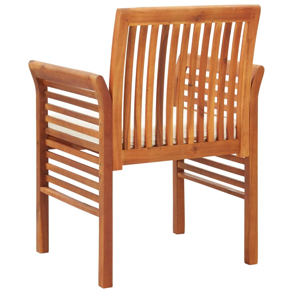 vidaXL Modern Dining Chair 2-Piece Set - Solid Acacia Wood with Cream Cushions - Outdoor Patio Seating for Garden, Deck, Backyard - 25.1" x 23.6" x 35.4"