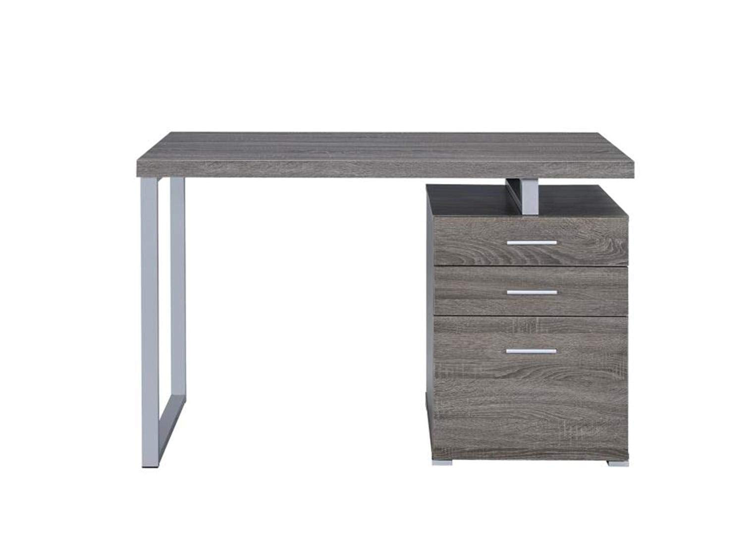Coaster Home Furnishings Brennan Modern Contemporary Home Office 3-Drawer Writing Desk with Drawers Computer Desk Study Table File Cabinet Storage Silver Metal Frame Weathered Grey 800520