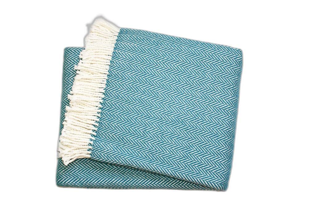 HomeRoots Ocean Cotton/Acrylic Teal Blue and White Dreamy Soft Herringbone Throw Blanket