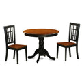East West Furniture ANNI3-BLK-W 3 Piece Modern Dining Table Set Contains a Round Kitchen Table with Pedestal and 2 Dining Room Chairs, 36x36 Inch, Black & Cherry