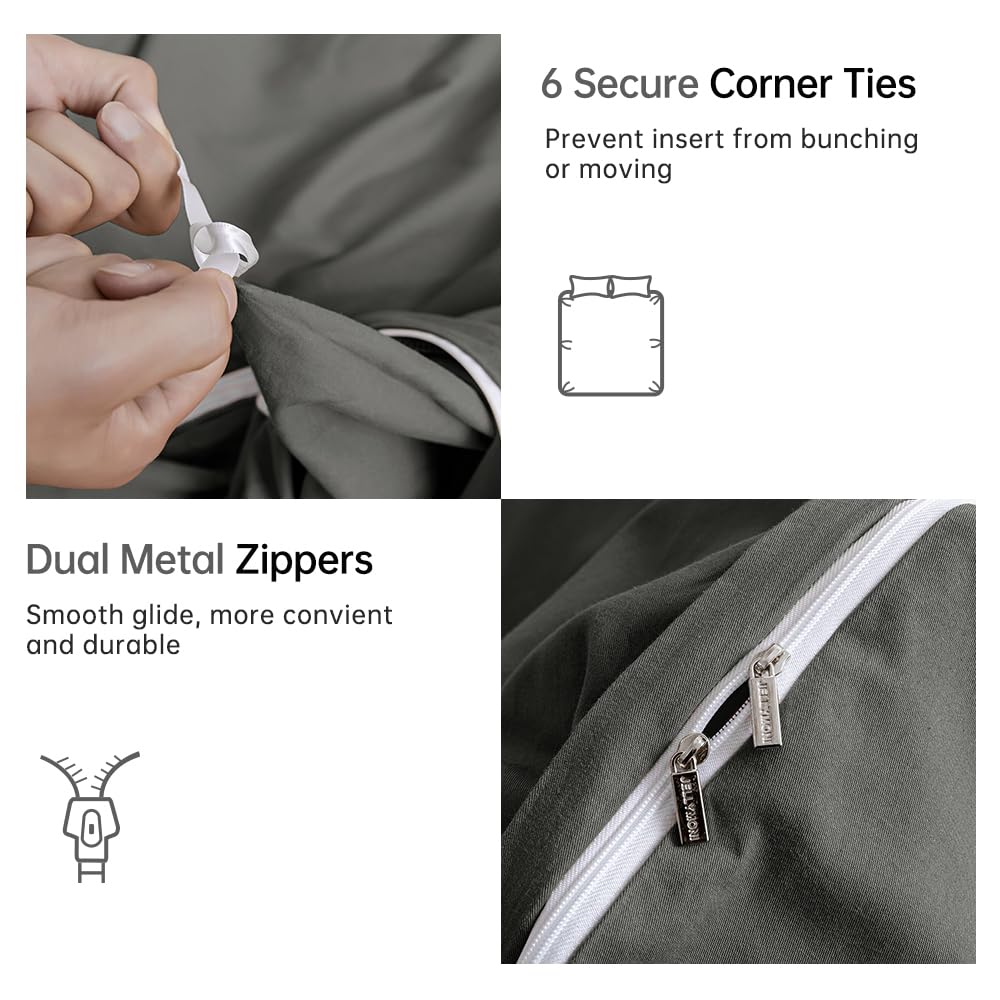 Jellymoni Gray Duvet Cover Full Size - 100% Washed Cotton Linen Like Textured Comforter Cover, 3 Pieces Breathable Soft Bedding