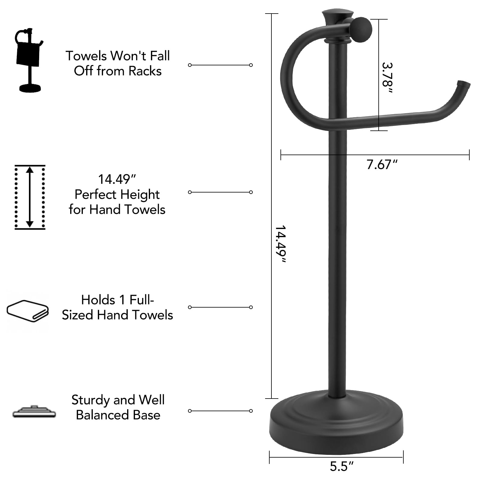 Besy 14 Inch Matte Black Stand Towel Bar Hanger Hand Towel Bar Bathroom Vanity Countertop Towel Holder Free Standing Stainless S