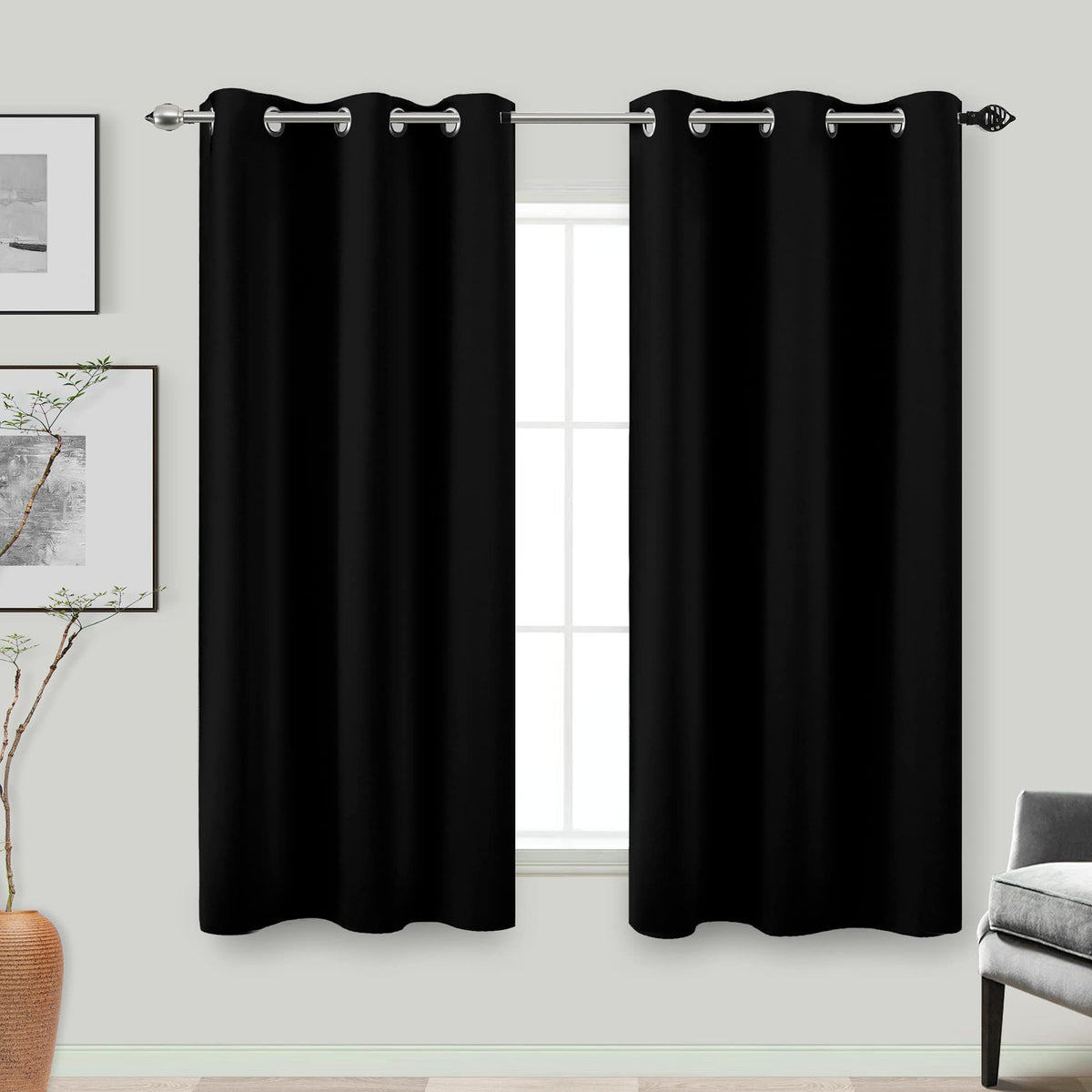 KOUFALL Halloween Curtains for Kitchen Bathroom,Short Sleep Out Blackout Drapes for Windows Over Sink,48 Inch Long,Black