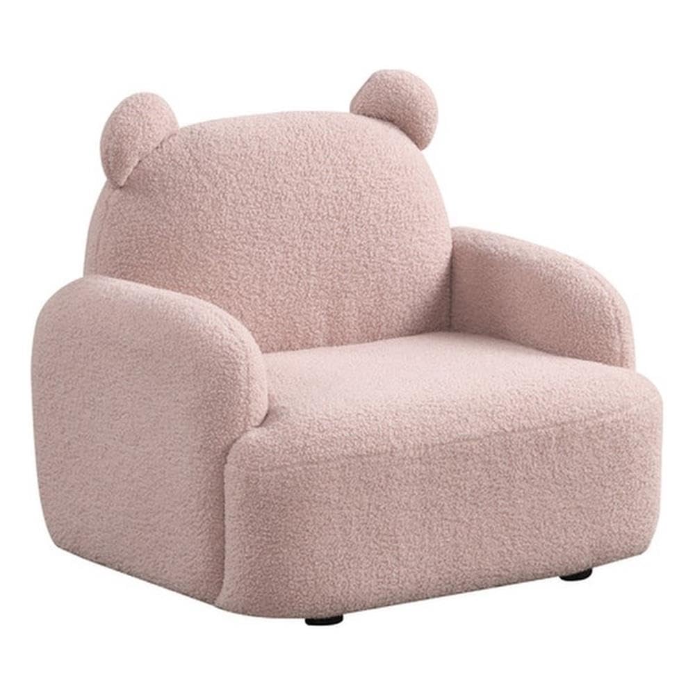 Lilola Home Raelynn 25.5&quot; W Pink Sherpa Bear-Shaped Kids Armchair