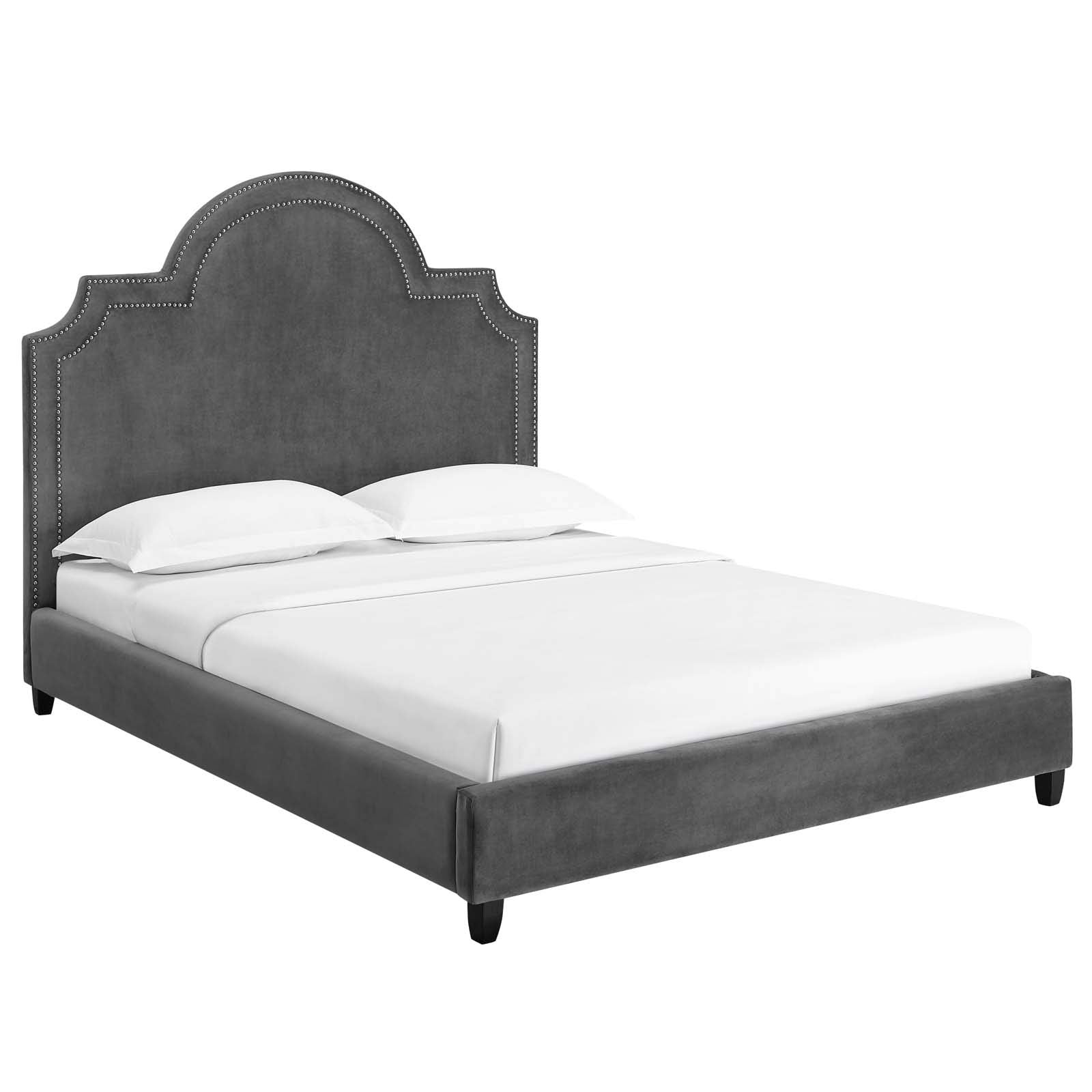 Modway Primrose Performance Velvet Queen Platform Bed With Nailhead Trim In Gray