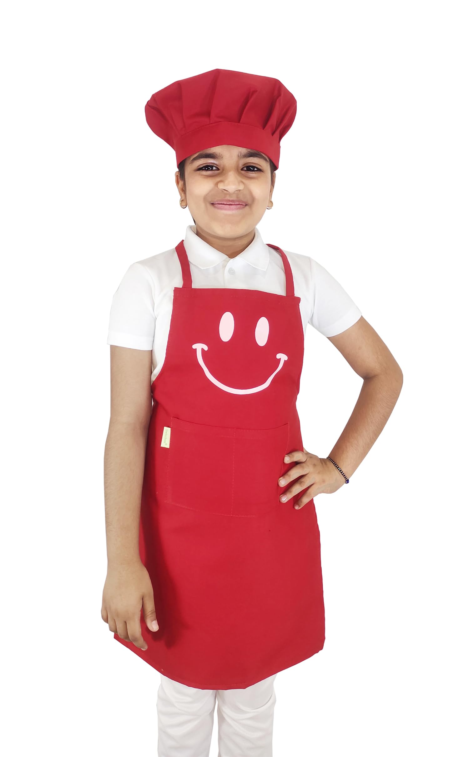 Switchon Polycotton Waterproof Adjustable Kids Multi Purpose Cooking Apron With A Chef Cap School Apron  For 3 Years To 6 Years