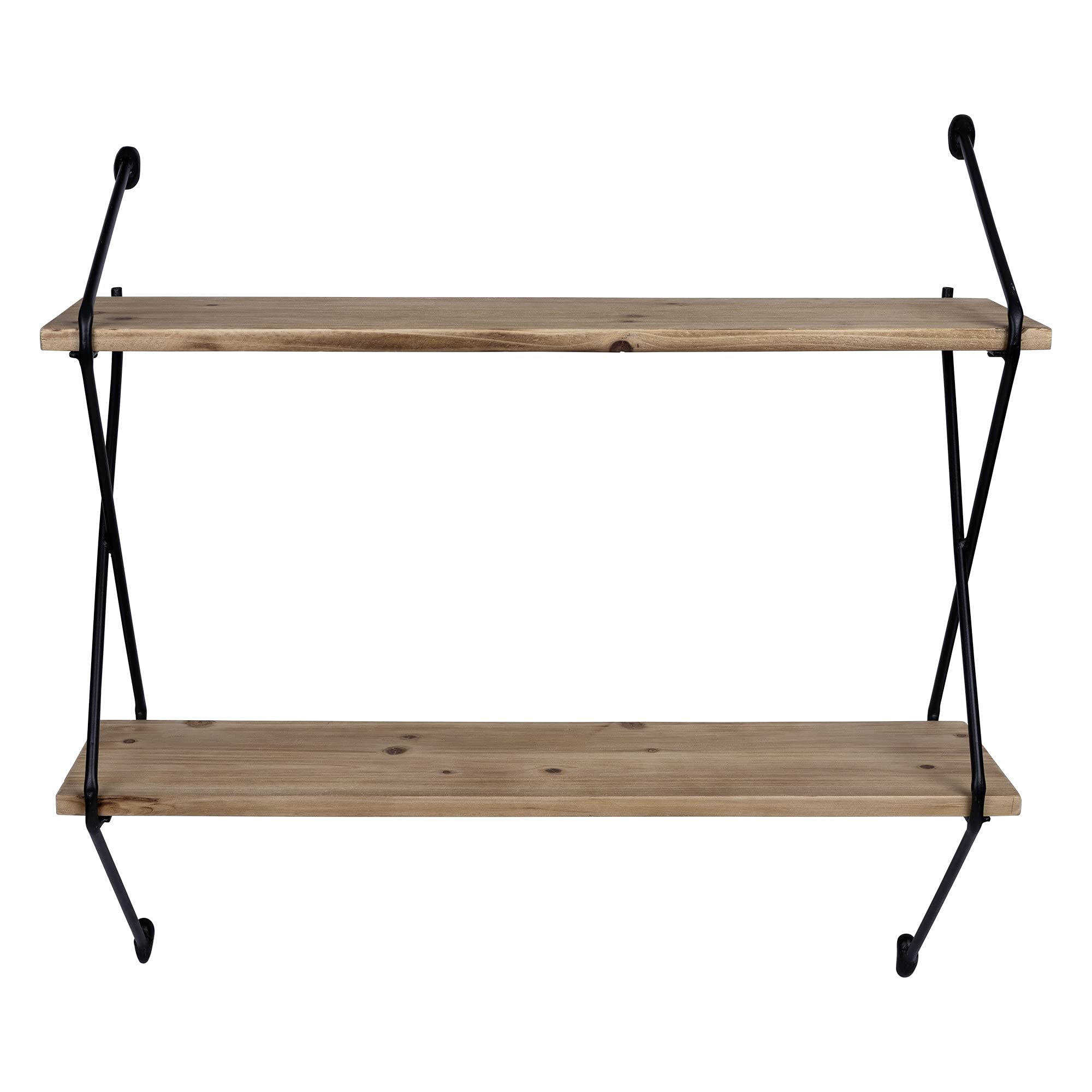 HomeRoots Multi 70% Wood 30% Metal Two Tier Metal and Wood Wall Shelf