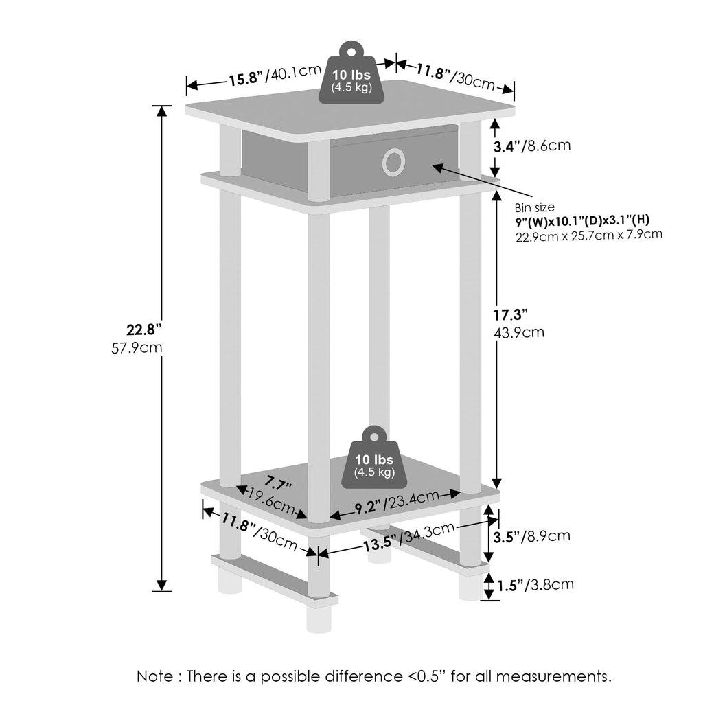 Furinno Turn-N-Tube Tall Nightstand With Bin, 1-Pack, Plastic Poles, Espresso/Brown