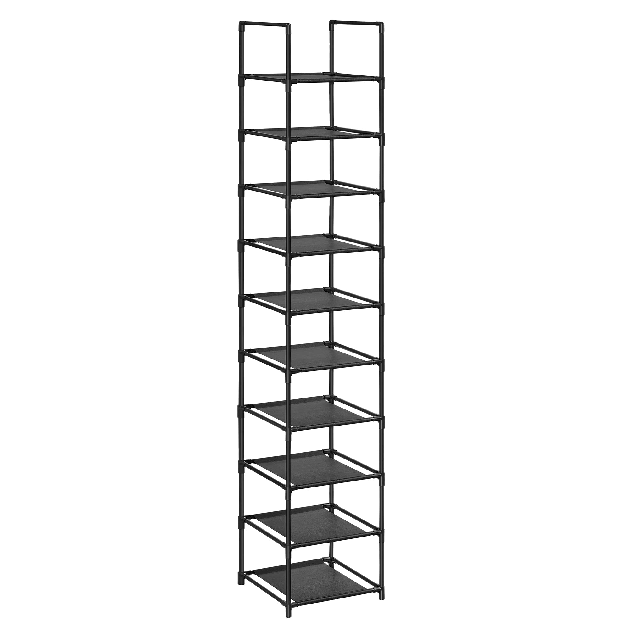 Songmics Shoe Rack, 10 Tier Shoe Shelf, Shoe Storage Organizer, Space-Saving, 13 X 13 X 68.1 Inches, Metal Frame, Non-Woven Fabric Shelves, For Entryway, Bedroom, Black Ulsr110B02