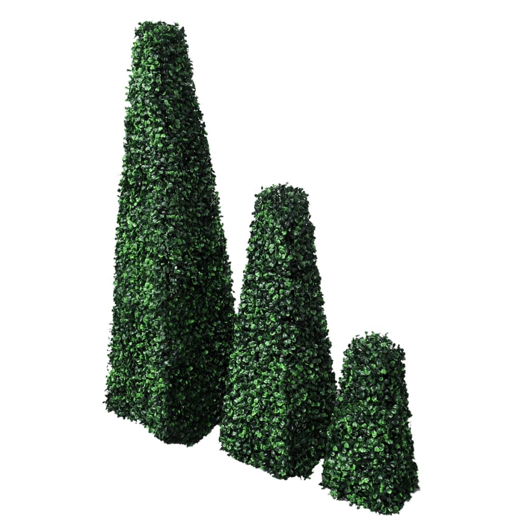 Set of 3 Artificial Boxwood Pyramid Topiary Perfect Fake Tropical Tree Plant for Home Garden Office Store Decoration