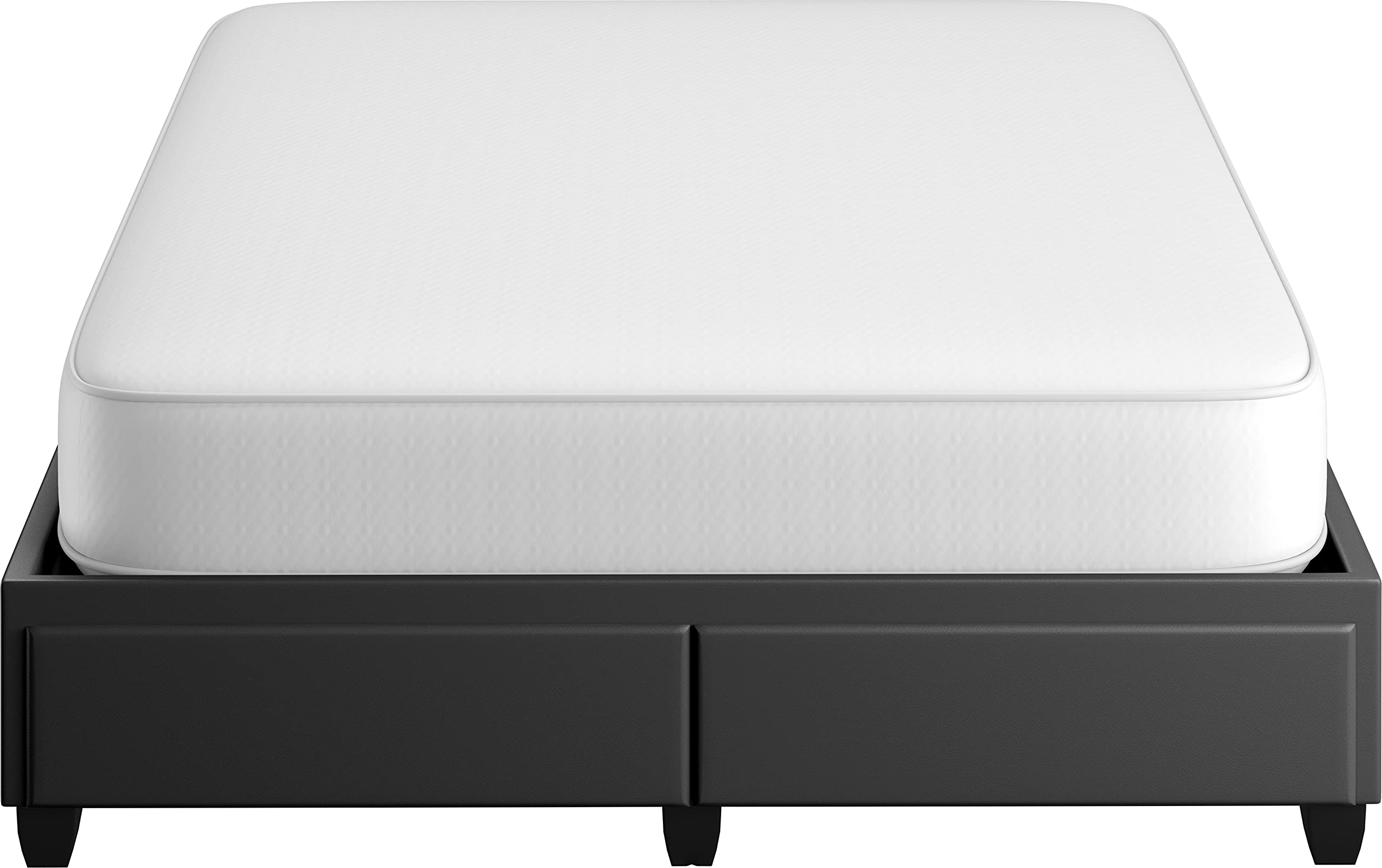 Boyd Sleep Parma Uplift Upholstered Platform Bed Frame Mattress Foundation, Dual Front Storage Drawers, and Strong Wood Slat Supports: Faux Leather, Black, Full