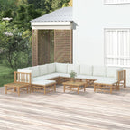 vidaXL 12 Piece Patio Lounge Set - Bamboo Outdoor Furniture with Cream White Cushions, Durable and Comfortable, Farmhouse Style, Flexible Modular Configuration - Brown and Cream