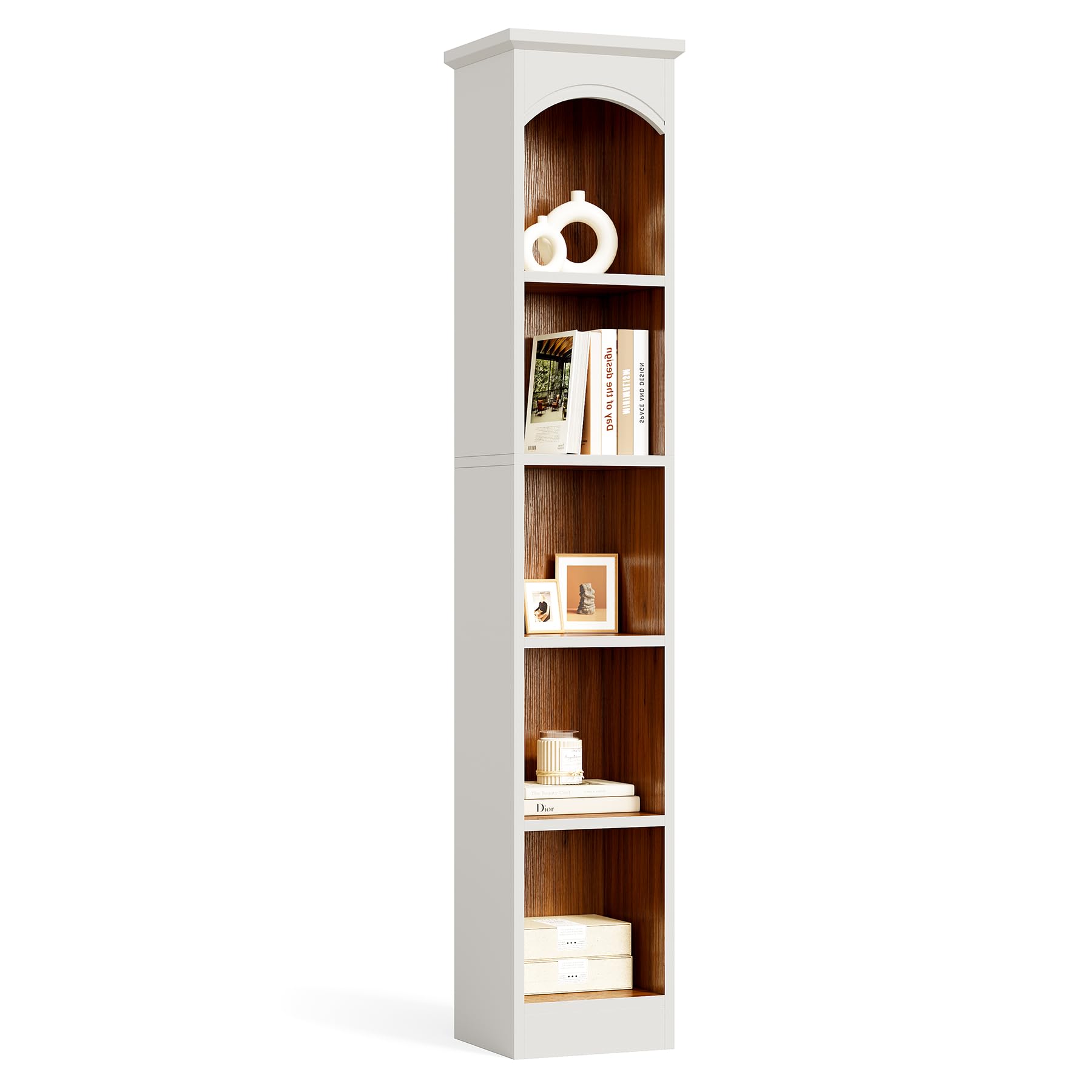 LITTLE TREE 70.9 Tall Bookshelf, 5-Tier Open Bookcase with Cubes, Bookshelf with Storage Space, Freestanding Narrow Bookcase for