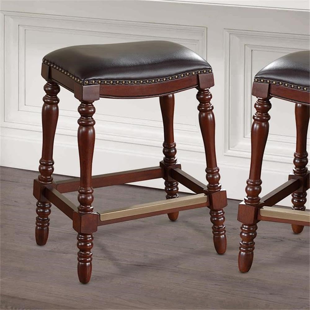 Chester Brown Faux Leather Saddle Seat Farmhouse Style Counter Stool