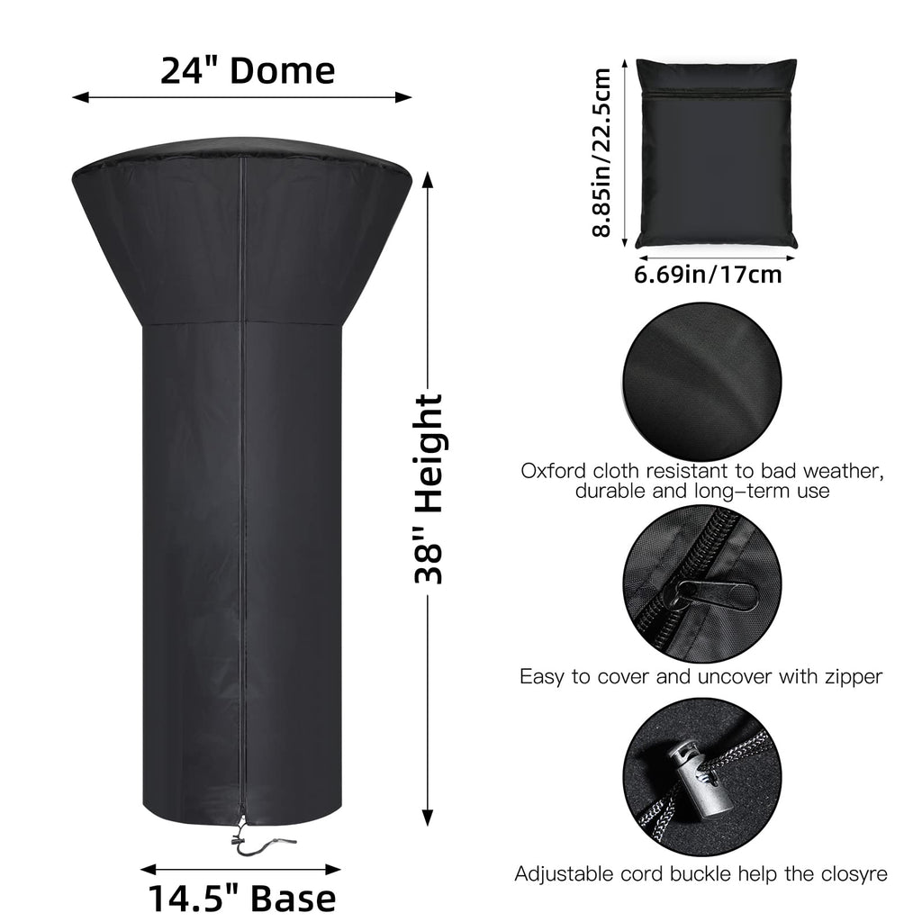Patio Tabletop Heater Covers With Zipper And Storage Bag,Waterproof,Dustproof,Wind-Resistant,Sunlight-Resistant,Snow-Resistant,Black,38'' Height X 24' Dome X 14.5' Base
