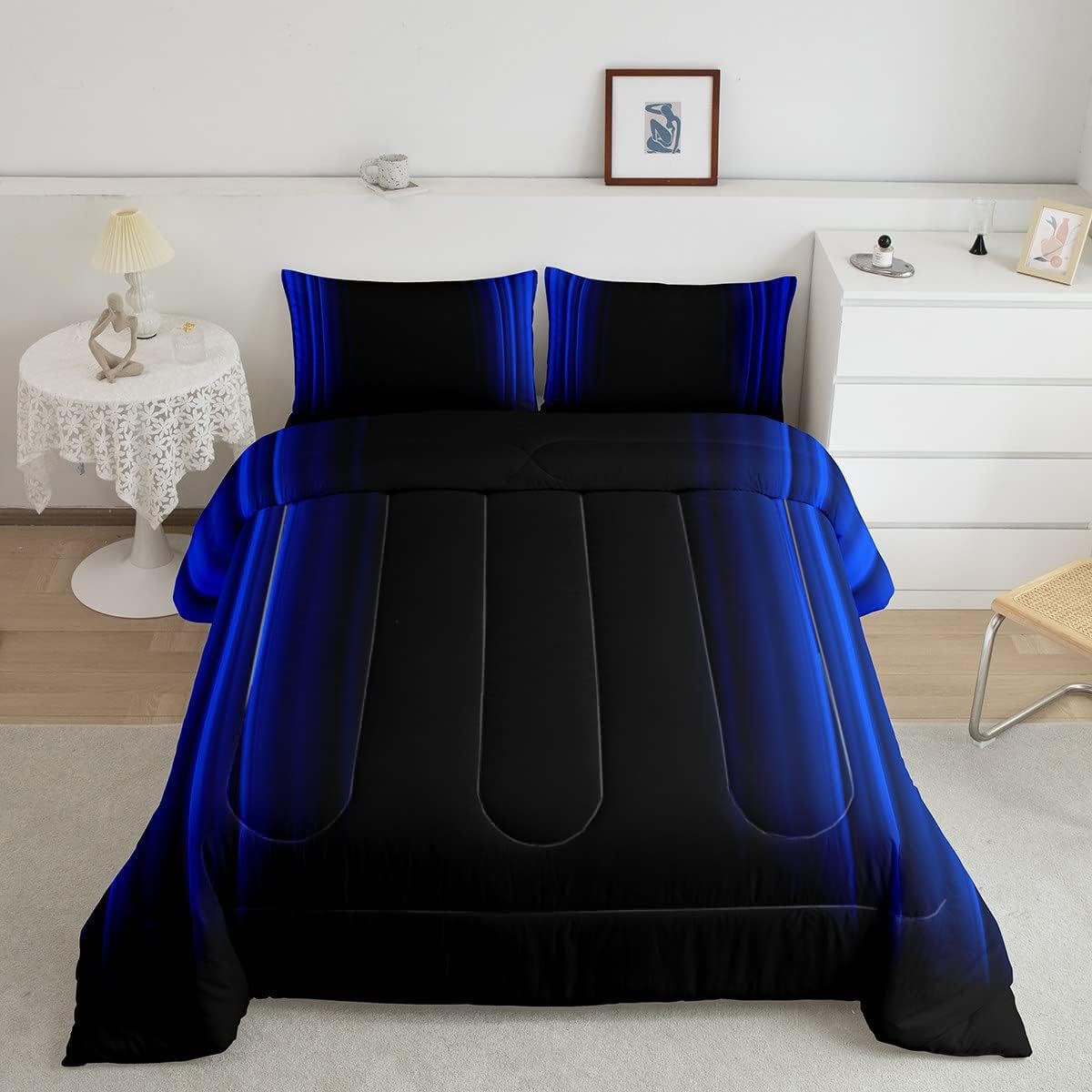 Geometric Abstract Ombre Comforter Set Kids Teens Dark Blue And Black Striped Bedding Bed Set Decor Modern Fashion Comforter Inn