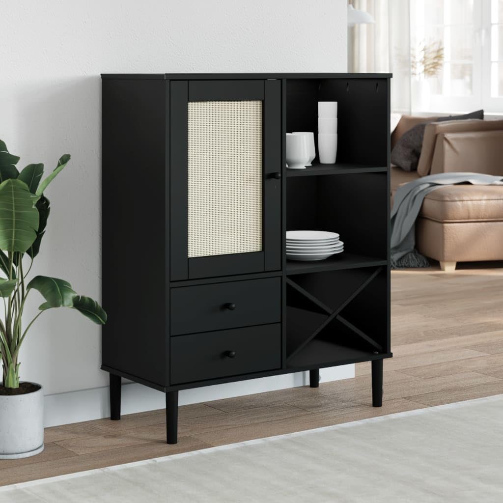 vidaXL Highboard Storage Side Cabinet SENJA Rattan Look Black Solid Wood Pine