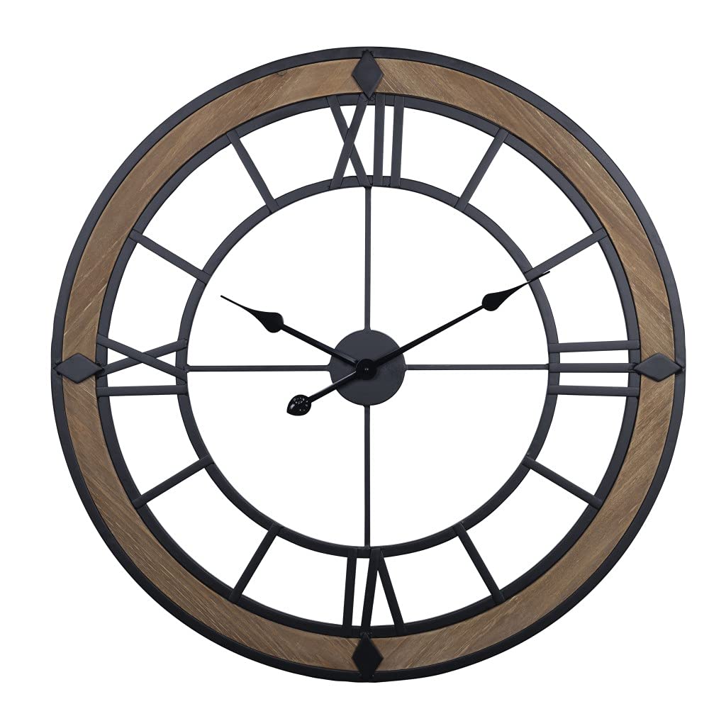 HomeRoots Multi 80% Metal 20% Wood Industrial Wood and Metal Wall Clock