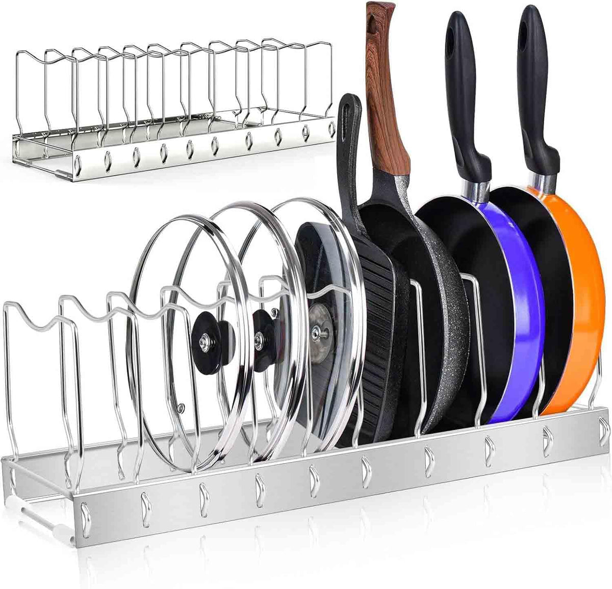 JORETLE 2Pack Lid Organizer Pot Lid Organizer Detachable and Adjustable Pots and Pans Organizer for Kitchen Cabinet Storage for 