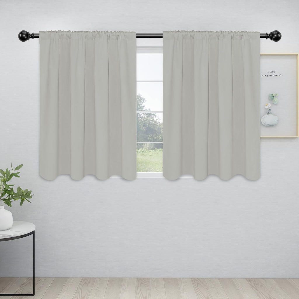 Easy-Going Rod Pocket Blackout Curtains For Bedroom, Room Darkening Window Curtains For Living Room, Thermal Insulated Noise Reduction Solid Window Drapes, 2 Panels(42X36 In, Greyish White)