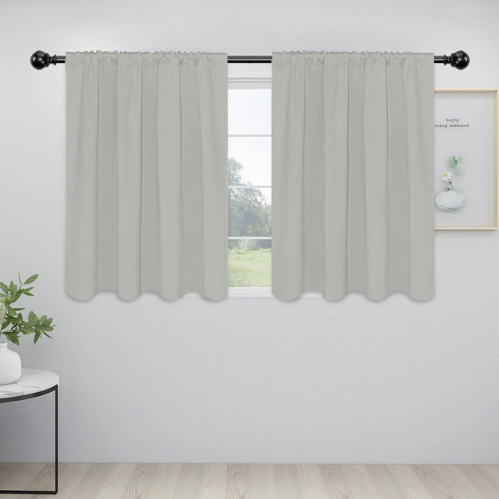 Easy-Going Rod Pocket Blackout Curtains For Bedroom, Room Darkening Window Curtains For Living Room, Thermal Insulated Noise Reduction Solid Window Drapes, 2 Panels(42X36 In, Greyish White)