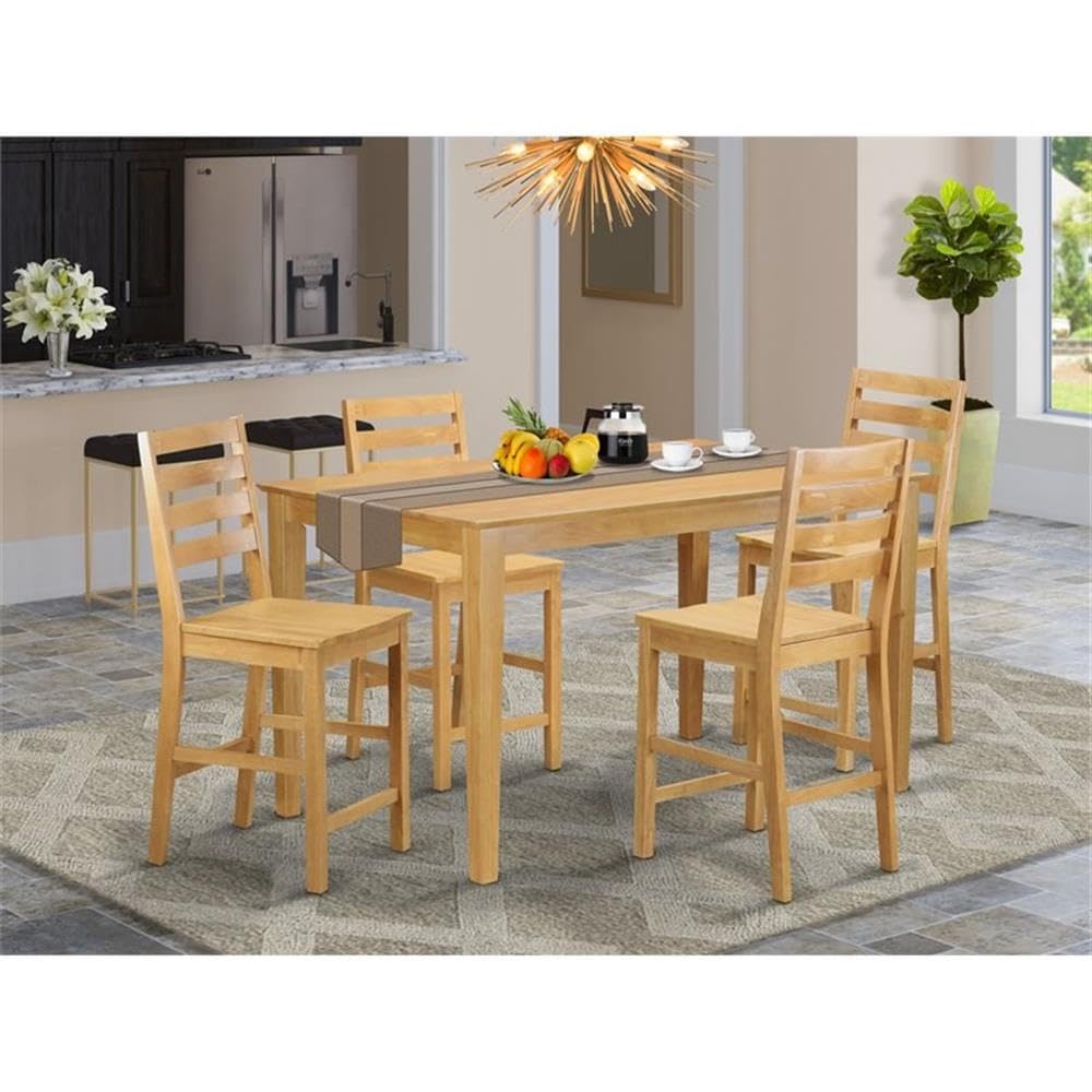 East West Furniture CACF5H-OAK-W 5 Piece Kitchen Counter Height Dining Table Set Includes a Rectangle Dining Room Table and 4 Wooden Seat Chairs, 36x60 Inch, Oak