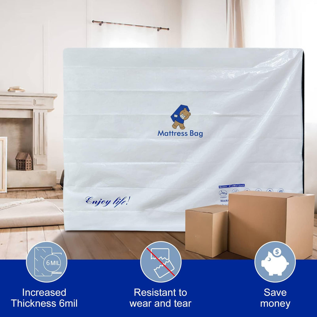 Excibubblebearbb Mattress Bags For Moving And Storage,6 Mil Waterproof Zippered Mattress Bag Twin Size, Extra Thick Tear & Punct