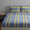 Huesland By Ahmedabad Cotton 144 Tc Cotton Bedsheet For Double Bed With 2 Pillow Covers | Striped Grey & Yellow