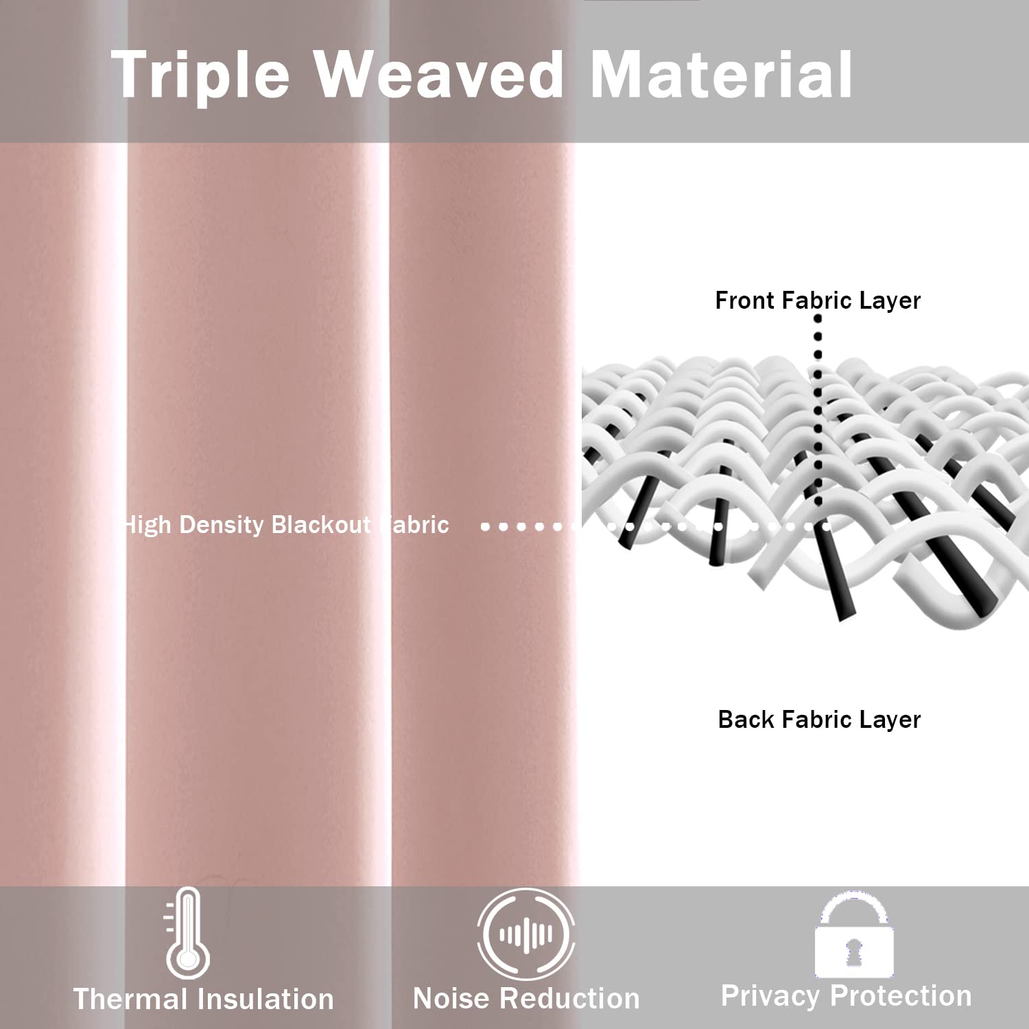 Jiuzhen Blackout Curtains With Tiebacks - Thermal Insulated, Light Blocking And Noise Reducing Grommet Curtain Drapes For Bedroom And Living Room, Set Of 2 Panels, 42 X 84 Inches Long, Blush Pink