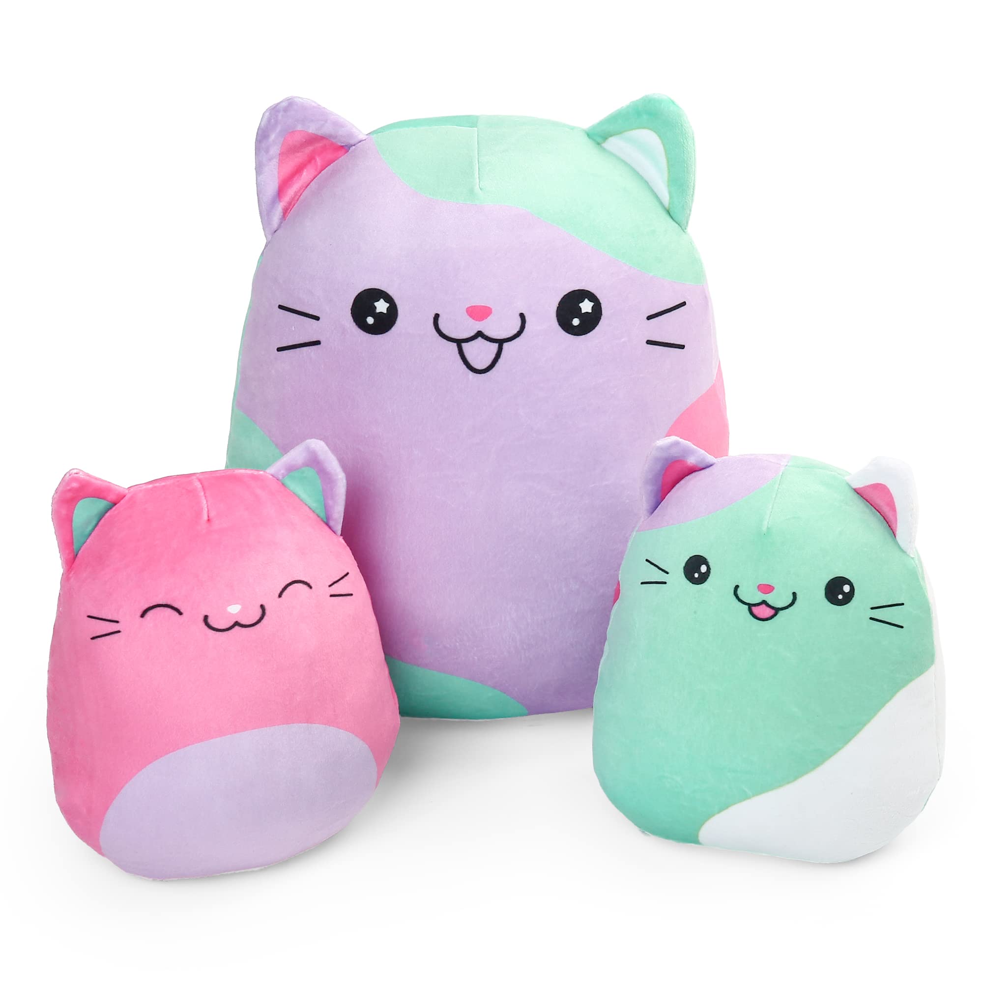 Benben Cat Pillow Plush, 12 And 7' Plushies, Set Of 3, Squishy Kitty Stuffed Animal Toy Hugging Pillow, Soft Cushion Chirstmas