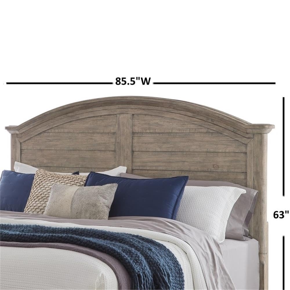 American Woodcrafters Meadowbrook Beige Antique Sand Wood King Arched Farmhouse Panel Headboard