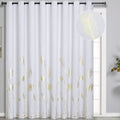 Estelar Textiler Greyish White Curtain For Dining Room 100W X 108L Inch Elegant Gold Palm Tree Design Thermal Insulated Drape Fo