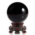 Amlong Crystal 3 inch (80mm) Black Crystal Ball with Redwood Lion Resin Stand and Gift Box for Decorative Ball, Lensball Photogr