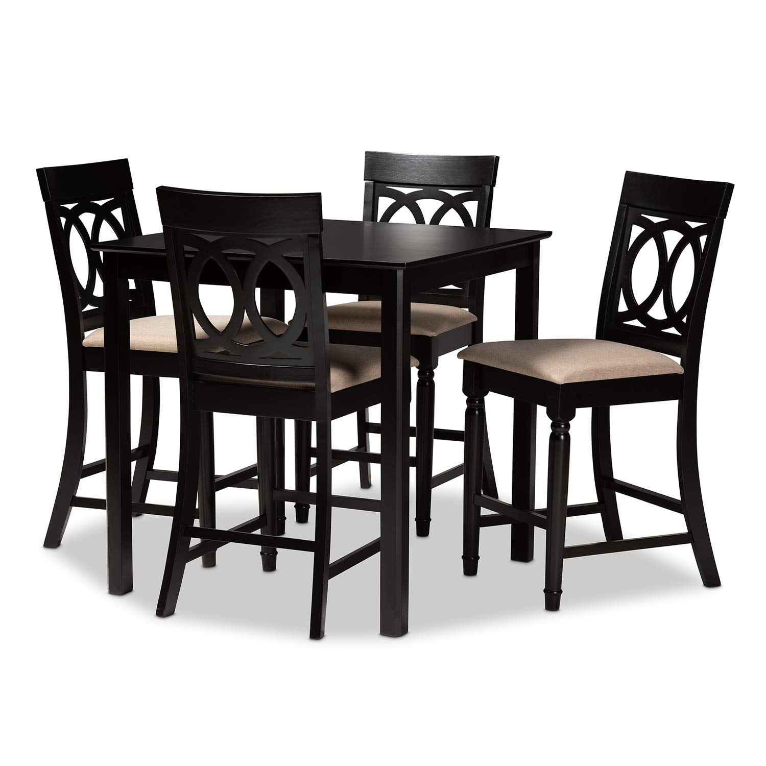 Baxton Studio Verina Sand Upholstered Espresso Wood 5-Piece Pub Set