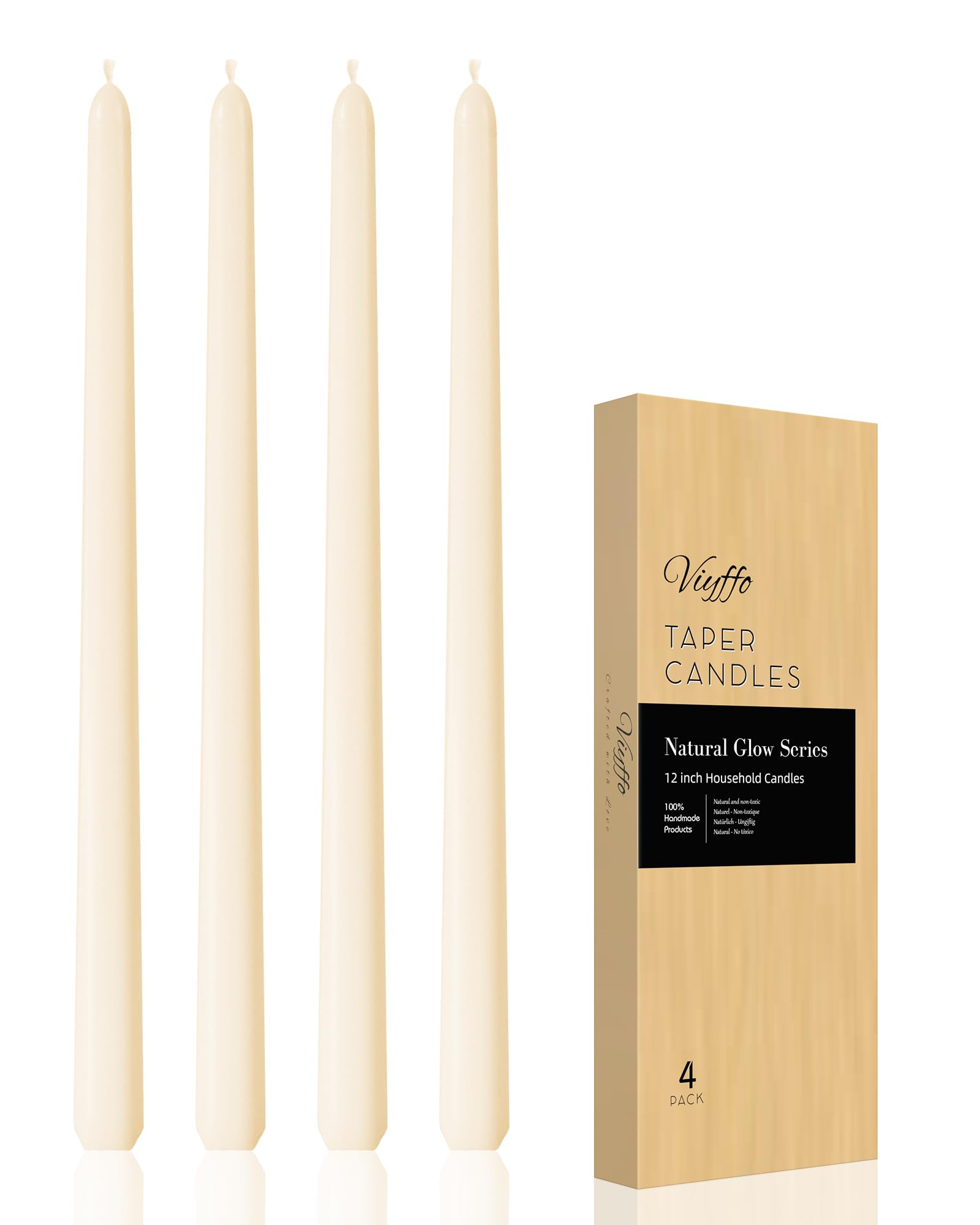 Taper Candles 12 Inch Ivory Set of 4 Unscented, Dripless, Smokeless Long Tall Tapered Candlesticks Wedding Home Decor Dinner