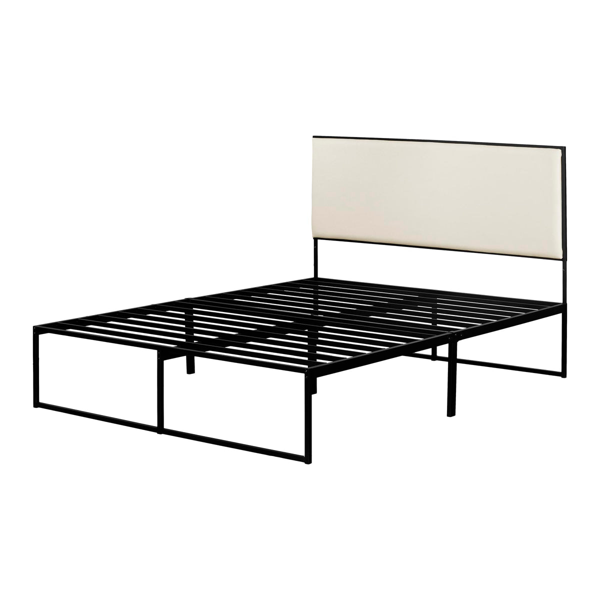 South Shore Mezzy Upholstered Metal Bed, Queen, Beige And Black