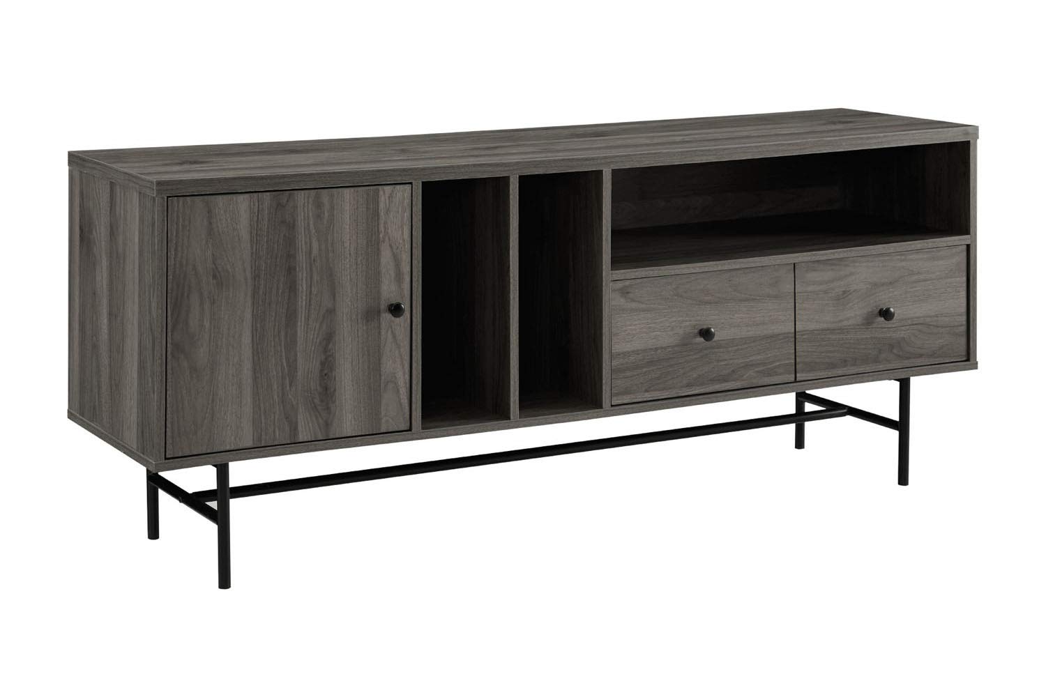 Walker Edison Modern Wood Tv Stand With Record Storage For Tv'S Up To 65' Flat Screen Universal Tv Console Living Room Storage Cabinet Doors Shelves Entertainment Center, 60 Inch, Dark Walnut