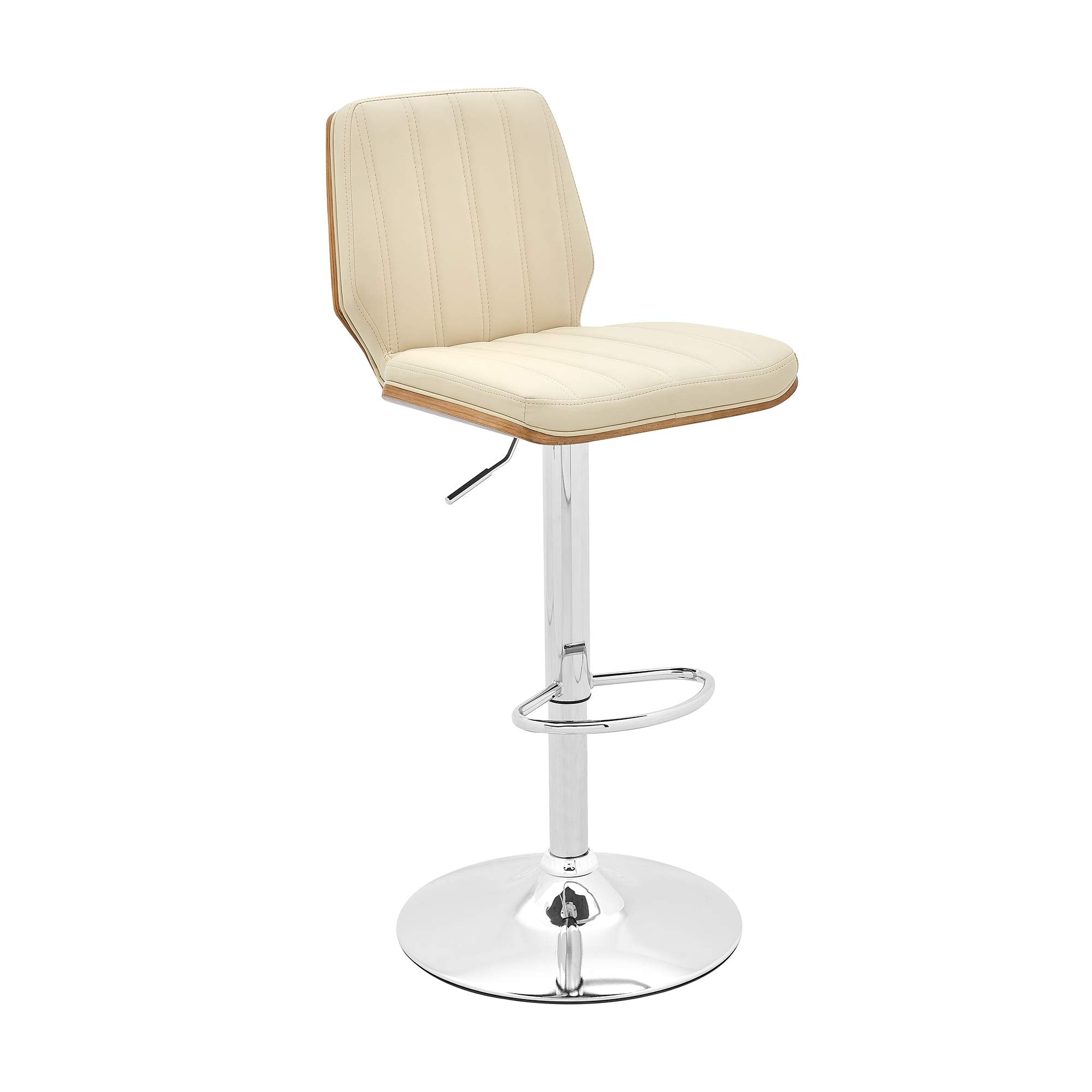 armen LIVING Sabine Adjustable Swivel Cream Faux Leather with Walnut Back and Chrome Bar Stool