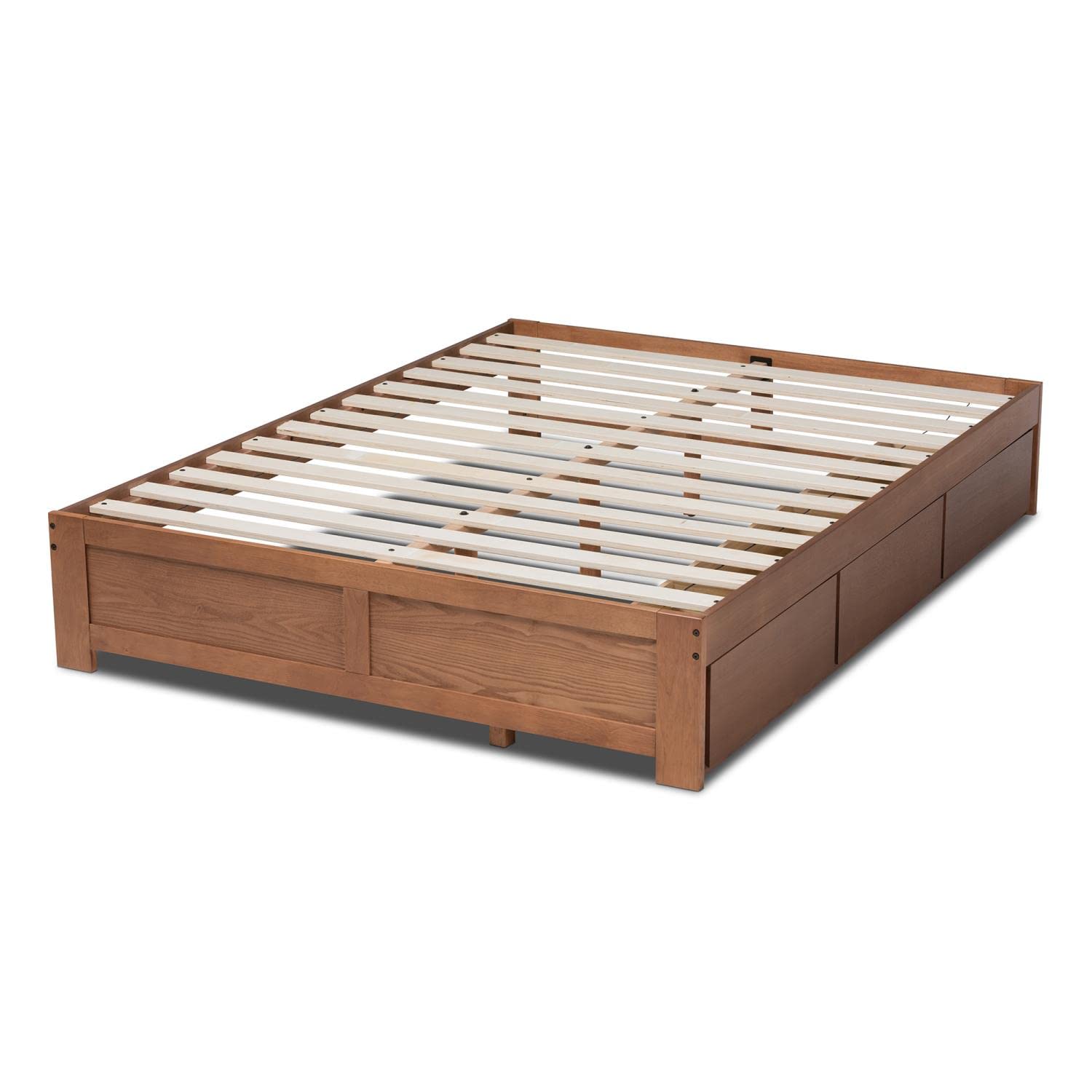 Baxton Studio Wren Modern and Contemporary Walnut Finished 3-Drawer Queen Size Platform Storage Bed Frame