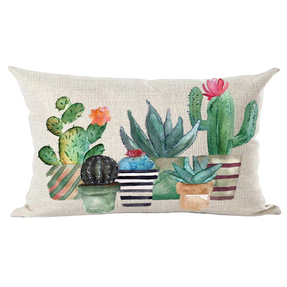 Ramirar Ink Oil Painting Watercolor Green Blue Cactus Potted Plants Summer Decorative Lumbar Throw Pillow Cover Case Home Living