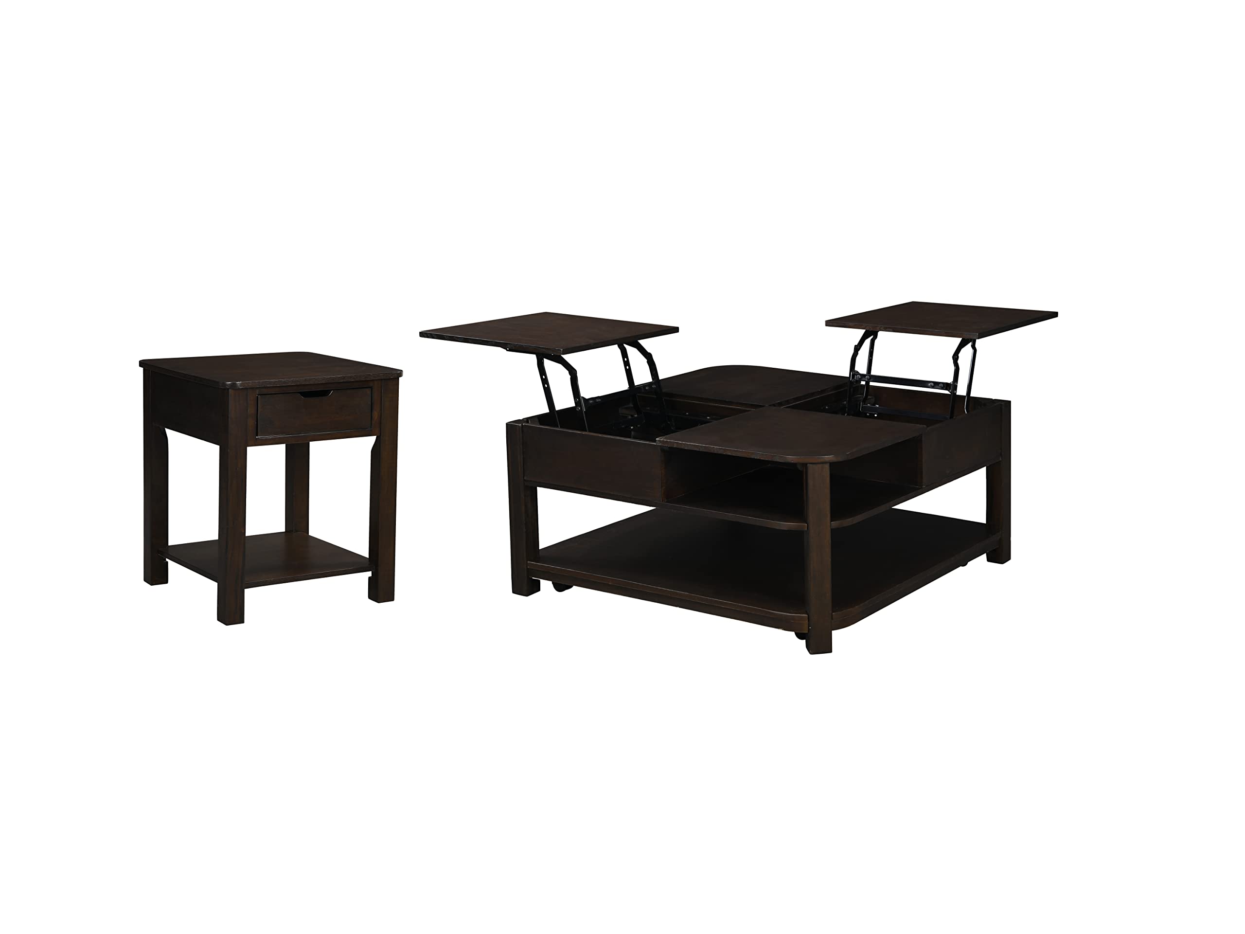 Lilola Home Flora 2 Piece Dark Brown MDF Lift Top Coffee and End Table Set