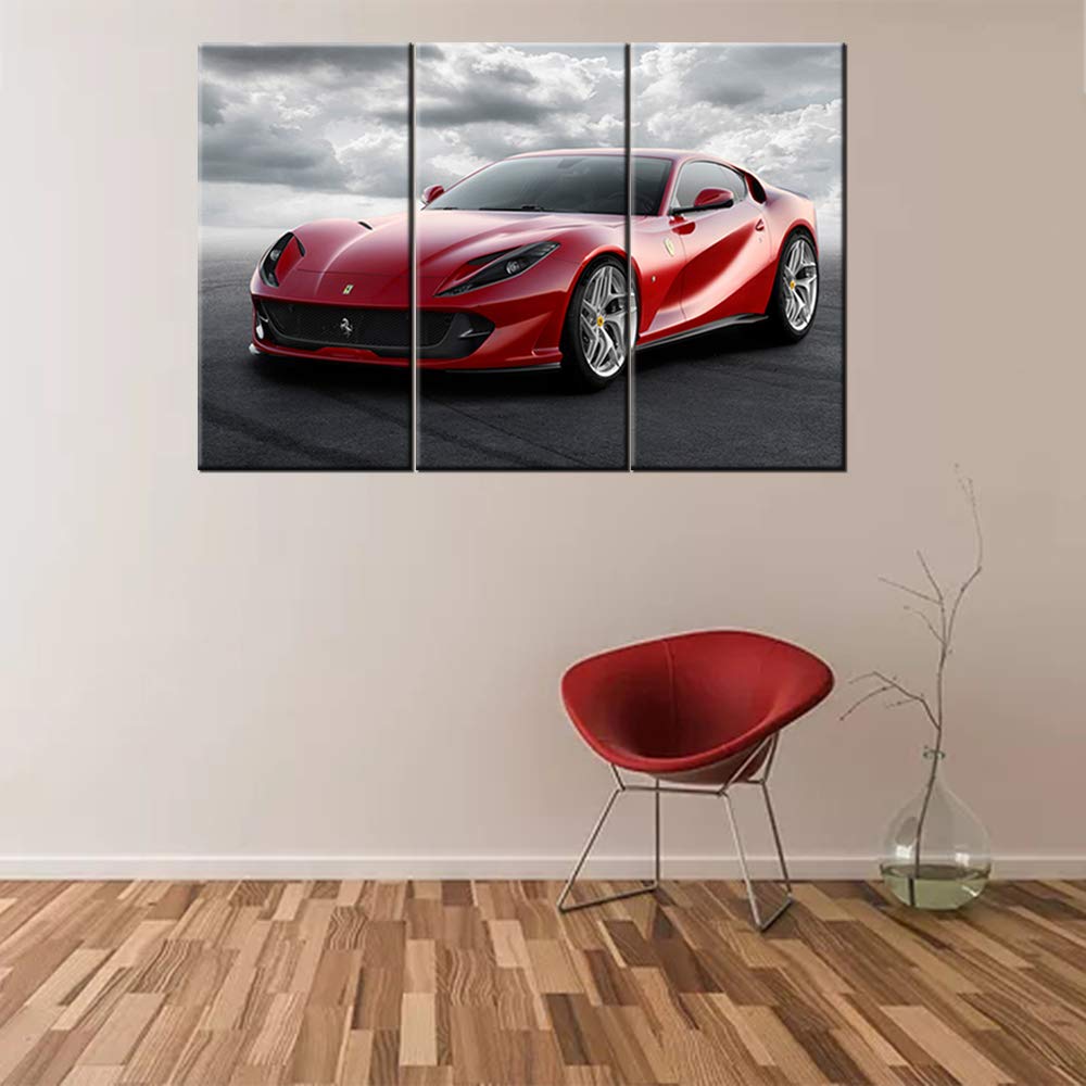 3 Pieces Red Sport Car In Black And White Posters Canvas Framed Wall Art Racing Cars Pictures Printed On Canvas Painting Artwork