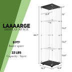 Beauty4U Glass Display Cabinet With 4 Shelves, Curio Cabinets For Living Room, Bedroom, Office, Black Floor Standing Glass Bookshelf, Quick Installation