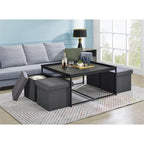 Lilola Home Vinny Black Wood Grain 5 Piece Coffee Table Set with Raised Edges