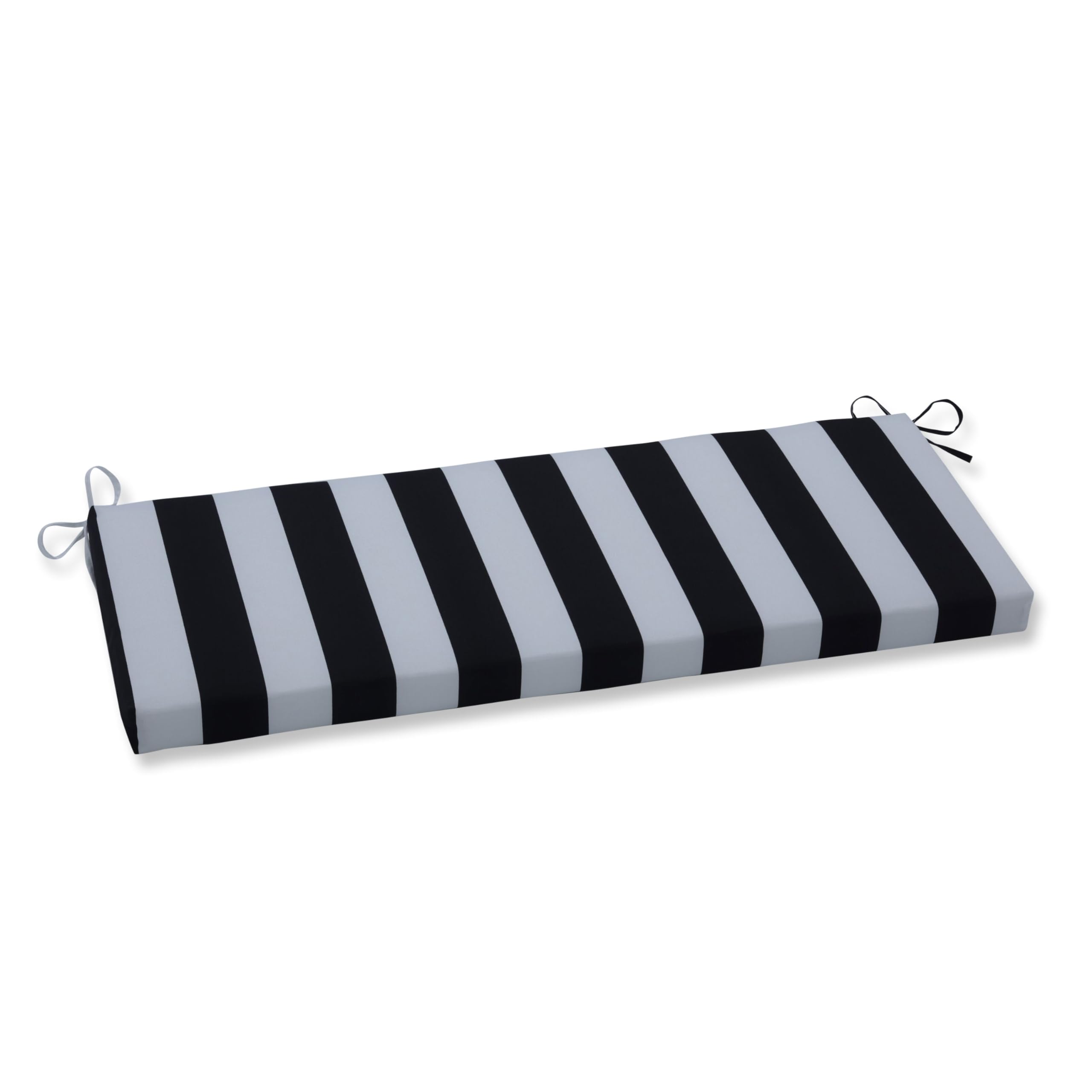 Pillow Perfect Stripe Indoor/Outdoor Sofa Setee Bench Swing Cushion With Ties, Weather, And Fade Resistant, 18' X 45', Black/W
